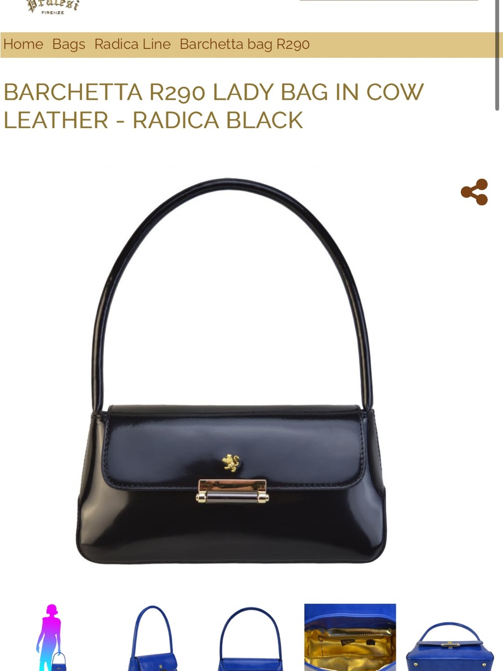 Pratesi Black Leather Shoulder Bag with Gold Hardware